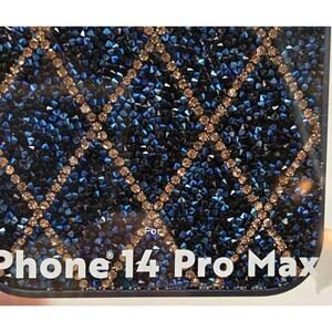 14 Pro Max Glitter Diamond Pattern Geo Blue Gold Case Glam MOBWIFE NEW